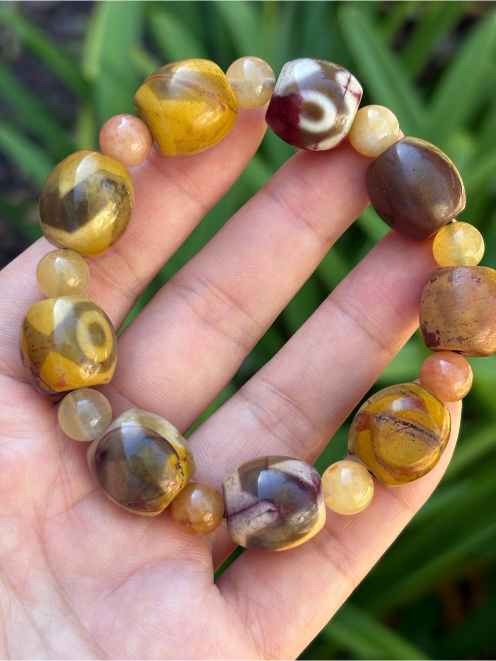 15mm Barrel Shape Earth Tone Yellow Agate Bracelet 7 In 2610 - Picture 6 of 8